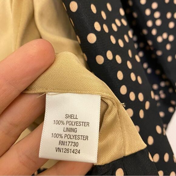 Black tan Polka Dot Blazer open Cardigan jacket suit 3/4 ruched sleeve -M - Picture 11 of 11